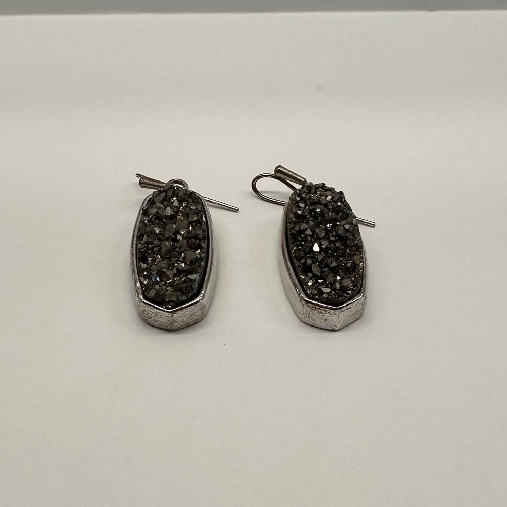Kendra Scott Danay Iridescent Crystalized Drusy Drop Silvery Rhodium Earrings - Picture 5 of 10